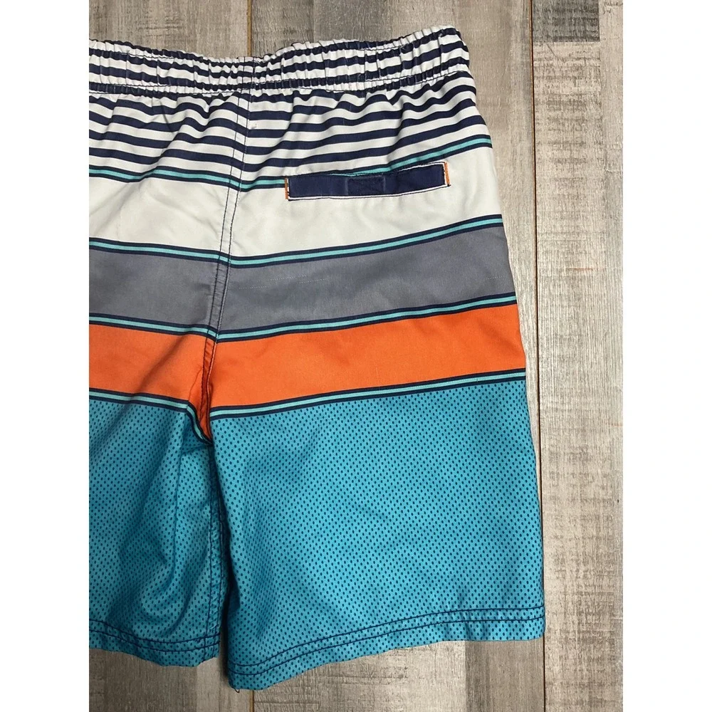 Cherokee Boys Blue Orange Striped Swim Trunks Board Shorts Size Small 6/7